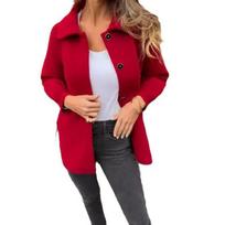 Yousheng Women's Woolen Coat Lapel Single-Breasted Jacket Casual Mid-Length Solid Color Overcoat for Autumn Winter Daily Wear M