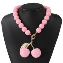 Acrylic Large Bead Necklace With Cherry Pendant Simple Personalized Eco Resin Exaggerated Fashion Jewelry For Women Daily Party Gift