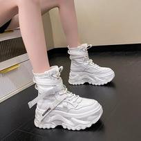 Chunky Platform White Motorcycle Boots Women Buckle Lace Up Thick Bottom Ankle Boots Woman 2024 Autumn Fashion Vulcanized Shoes 34