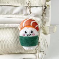 Japanese Salmon Sushi Plush Pendant Cute Rice Ball Doll Schoolbag Keychain Pendant Doll Gift Height about 9cm