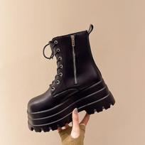 Comemore Chunky Platform Black Ankle Boots Women Shoes 2025 New Spring Autumn Leather Booties Punk Thick Bottom Motorcycle Boots 35