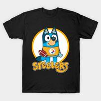 Men Black Print T-shirt Bluey Steeler Football No-Cut Heat Transfer Print Cotton Tshirt 4XL