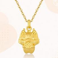 Year of the Dragon Biting Money Pendant: Brass Sand Gold Zodiac Necklace Pendant Only