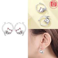 925 Silver Pink Cat Earring Collar Cute Cat Paws Koala Woman's Earring Valentine Anniversary Earrings Jewelry Fine Gift