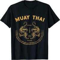 Thai Tattoo Twin Tiger Muay Thailand Design Great Gift TShirt 100 Cotton ONeck Short Sleeve Casual Mens Tshirt Size S3XL S