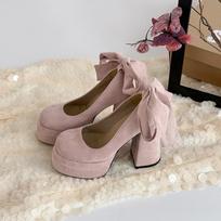 Versatile back tie bow Mary Jane shoes two wear light mouth single shoes women's summer fashion French retro high heels 34