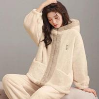 Women Suits Sets Large Size Hooded Pullover Pants Winter Thickened Sweater Top Longs Pants Two-piece Oversize 2PC Suit L