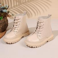 Kids Short Boots Soild Color Versatile Girls Leather Boots Round Toes Soft Bottom  Autumn Winter  Children Chelsea Boots 26