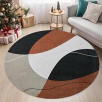 Modern Abstract Round Rug Non-Slip Black Brown Floor Mat Washable Minimalist Artistic Carpet for Living Room Bedroom & Office 80X80CM