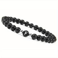 Initial Bracelet for Men and Woman Black Onyx 6mm Beads Bracelet with Letter Relationship Jewelry for Couples Alphabet bracelet