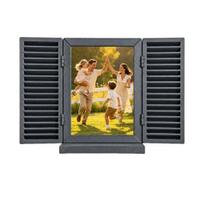 Key Holder with Hidden Storage Shelf, Mediterranean-Style Window Frame Photo Display Stand, Functional Entryway Organizer with Blinds Decor