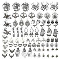 80Pcs Antique Silver Halloween Alloy Charms, Witch Spider Skull Bat Pumpkin Skeleton Pendants For DIY Jewelry Making