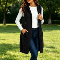 Women's Hooded Sleeveless Long Vest with Pockets - Color Loose Fit Casual Jacket L