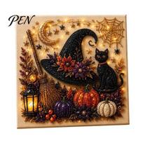 Halloween Faux Pearl Art Kit DIY Kit, Spooky Cute 3D Diamond Painting Craft Projects for Adults Craft, Witch Black Cat Pumpkin Ghost Wall Adults, B