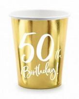 Vienkartiniai puodeliai auksiniai50th birthday 220 ml, 6 vnt