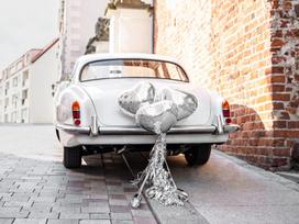 Sidabrinės širdelės vestuvių automobilio dekoracijų rinkinys