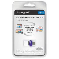 Integral Micro Fusion USB 3.0 OTG atmintinė su USB-A ir Micro-USB jungtimis, 16GB, balta