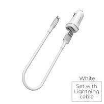 Borofone BZ2 Joyroad automobilinis įkroviklis su 2 USB-A jungtimis, 12 W, su Lightning laidu, baltas