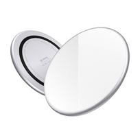 Crong PowerSpot Qi 15 W USB-C belaidis įkroviklis su grūdinto stiklo danga, sidabro spalvos ir baltas