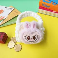 New Labubu Plush Wallet Hand Knitted Bluetooth Earphones Data Cable Storage Bag Protective Cover CLE 11*8cm balta