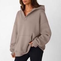 QICED Women's Winter Sportswear Solid Color Loose Pocket Long-sleeved Hooded Sweatshirt for Women S