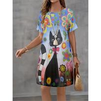 Summer Fashion Cute Rabbit Colorful Animal Printed Dress Ladies Loose  Casual Oversized Comfortable Dress S