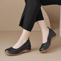Retro light luxury lazy muffin shoes women's leather round head pedal single shoes autumn casual high-heeled leather shoes thin 35