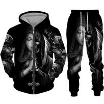 Cool Skull 3D Printed Black Zipper Hoodie Pants Suit Gothic Punk Style Men Women Tracksuit Set 2026 Halloween Streetwear Costume S