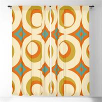 Orange Mid-Century Modern Circle Light Blockingcurtains 3D Print Printwindow Curtains For Bedroom Space Living Space Decortreatments 100W130H(CM)40x51in&Grommet Top