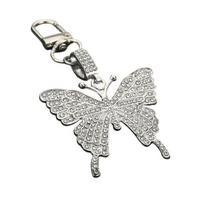 Keychain Pendant Sparkling Rhinestones Butterfly Shape Zinc Alloy Keychain Pendant with Lobster Clasp Backpack B beige