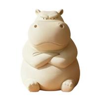 Hippo Figurine 3D Printed Cute Angry Hippopotamus Statue Collectible Animal Ornament for Home Office Desktop Car Decor