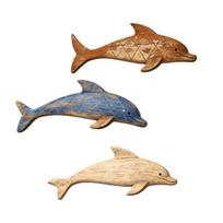 3 Pcs Wooden Sea Dolphin Wall Art, Vintage Nautical Coastal Hanging Decor, Rustic Ocean Animal Wall Sculpture for Lake House, Bathroom 3pcs