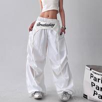 Patchwork Parachute Chic Pants Women Autumn Loose Streetwear Wide Leg Pants Female Hip Hop All Match Straight Trousers XS
