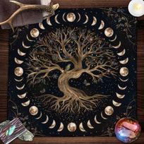 Tree Of Life Tarot Card Tablecloth Moon Phase Plants Table Cloth For Tarot Witch Wicca Altar Cloth Divination Cloth Card Pad 100X70CM