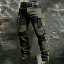 Men's Cargo Pants with Multi Pockets and Color Block Design for Outdoor Hiking Casual L