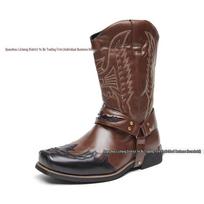 Men's Large Size Western Cowboy Leather Boots - Autumn Embroidered, Square Toe, High Top. 41