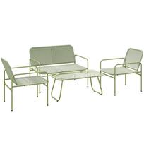 Outdoor garden lounge set woven resin 4 seats, 2-seater sofa, 2 chairs, tempered glass table steel frame green 104 x 68 x 76 cm
