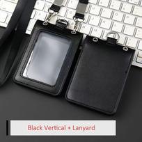 Airport Work Badge Reporter ID Credit Card Holder Genuine Leather Business Name Tag Chest Card Bus Cards Pouch with Double Hook Neck Lanyard Vertical gray