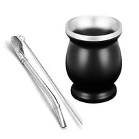 304 nerūdijančio plieno Yerba Mate puodelis, dvigubos sienelės, UPORS 8oz Argentinietiška Yerba Mate moliūginė su bombiljomis ir valymo šepetėliu ruda