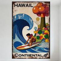 Vintage Hawaii Surf Metal Tin Sign Retro Airline Continental Poster Beach Decor for Bar Cafe Home Man Cave Art Wall Plaque 20x30cm（7.8x11.8inch）