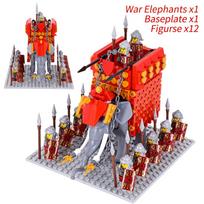 1 Red Armor War Elephant 2 War Horses 14 Figures Eagle Shields Spears Ancient Battle Set No Baseplate