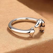 Cute Dachshund Dog Thai Silver Adjustable Rings Original Open Sausage Dog Pet Rings for Women Vintage Animal Jewelry resizable