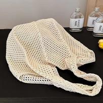 Popular Hollow Net Bag for Women Lightweight Woven Shoulder Fashionable Tote Bag Ideal for Summer Beach Travel and Vacation smėlis