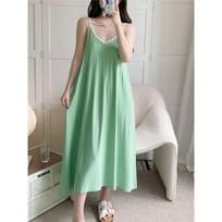 Women's Summer Camisole Pajama Dress - Cute, Long, Imitation Cotton, Round Neck, Versatile for Indoors and Outdoors One Size [M-2XL]