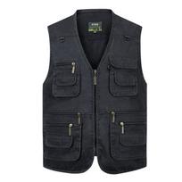 Men's Casual Cotton Vest Jacket with Multi-Pockets and Zipper - Windproof and Sleeveless L