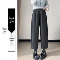 Women's High-Waisted Woolen Wide-Leg Pants, Plus Velvet Thick, Petite, Autumn Winter Casual Style M