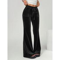 Women'S Simple And Elegant Velvet Casual Pants For Spring And Summer Drawstring Slimming Wide-Leg Trousers S