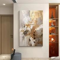 Large Abstract Art Print Canvas Poster - Elegant Golden, White & Black Swirl Design, Frameless Wall Decor for Living Room or Por (as the picture,50x100cm No Frame)