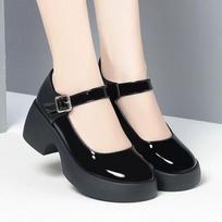 Casual Soft Leather Low-cut Single Buckle Leather Shoes Round Toe Thick Sole Leather Shoes Retro Women's Shoes 35