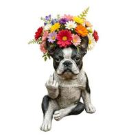 Funny Bulldog Planter Pot, Cute Middle Finger Dog Planter, Small Resin Animal Flower Pot with Drainage Hole for Home Garden Office Desk Decor A